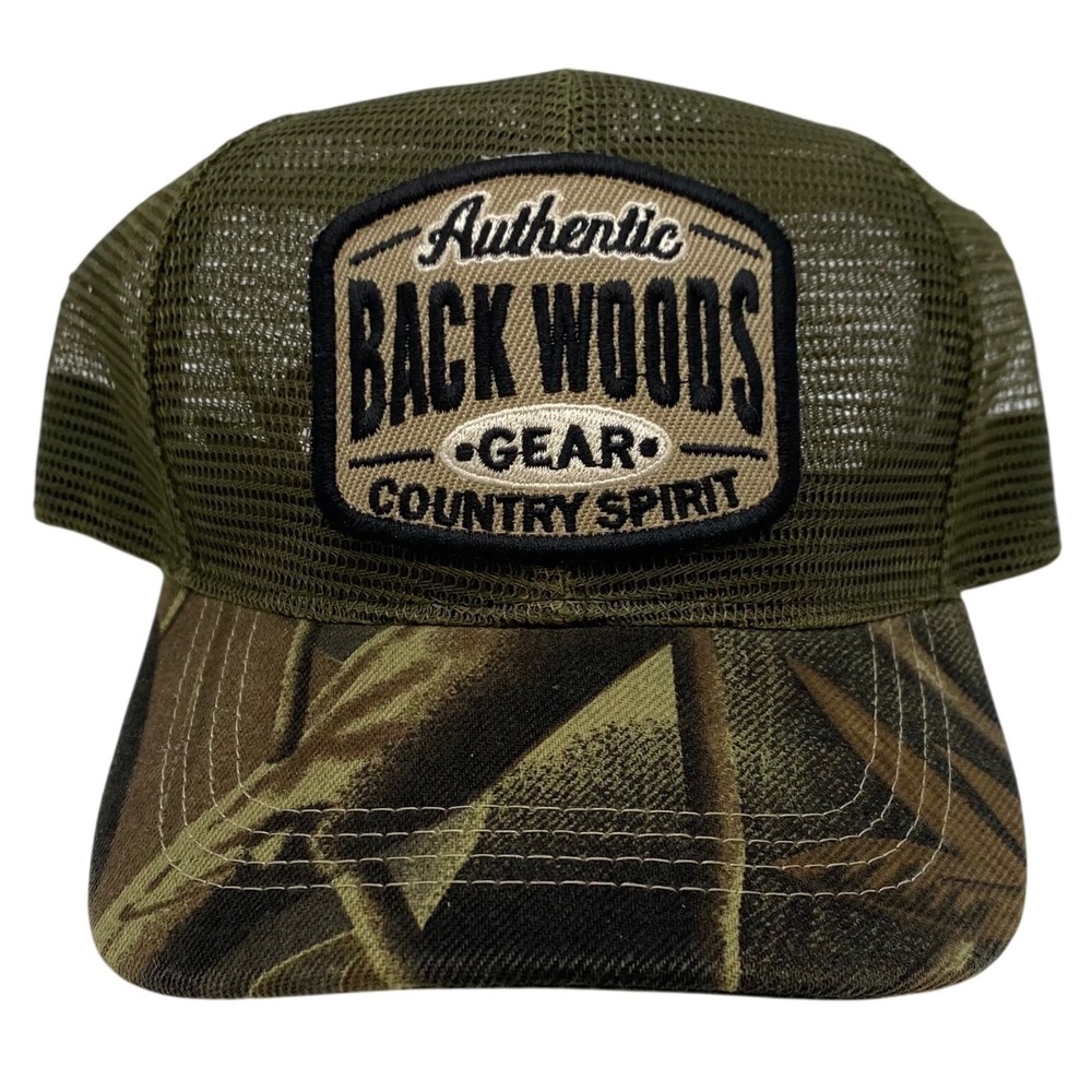CSI Back Woods Gear Trucker Hat Mens OSFA Green Camo Country Spirit Mesh Cap NWT